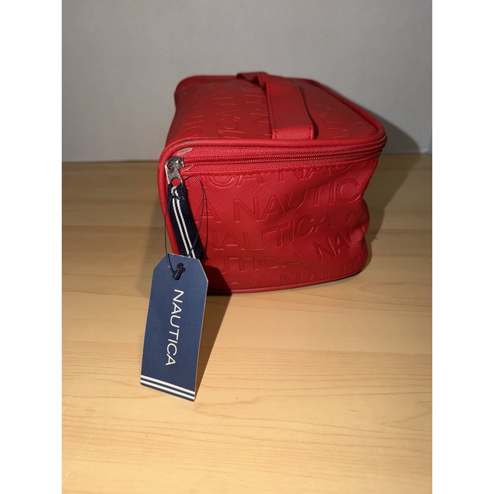 Nautica Red Zippered Makeup Bag Cosmetic Case Travel Toiletry Organizer